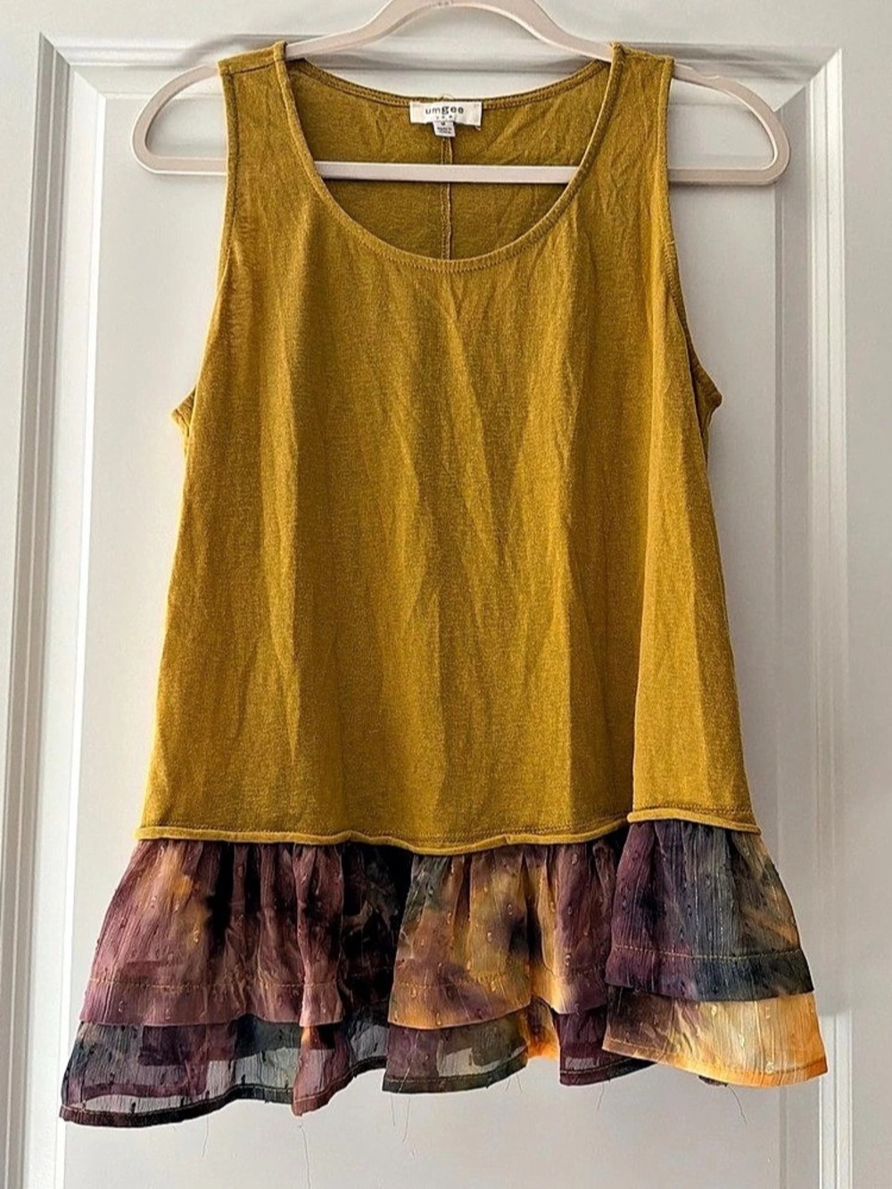 Umgee Yellow Tiered Abstract Hem Top